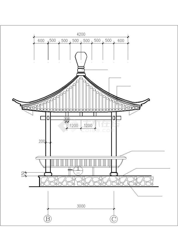 古建四角亭施工设计cad详图