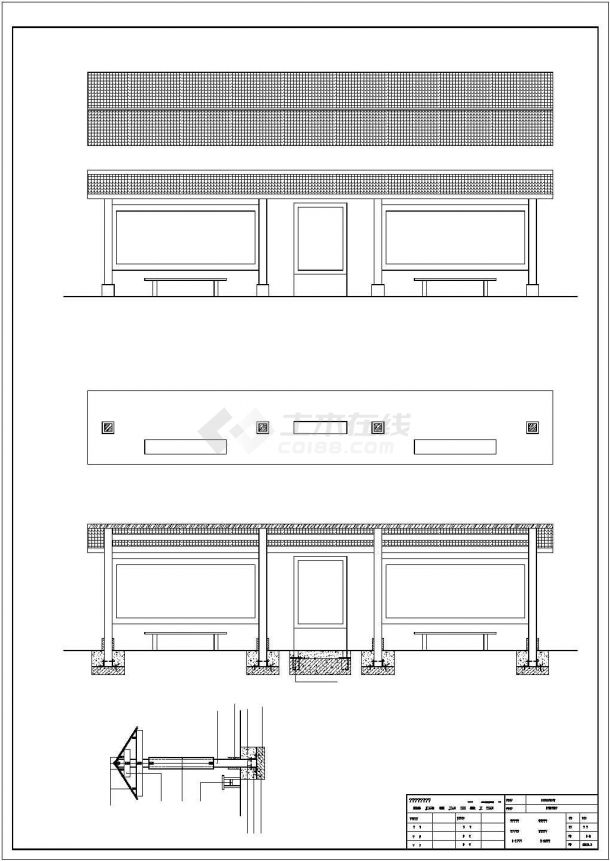 仿古风格芬兰木公交站台cad施工图