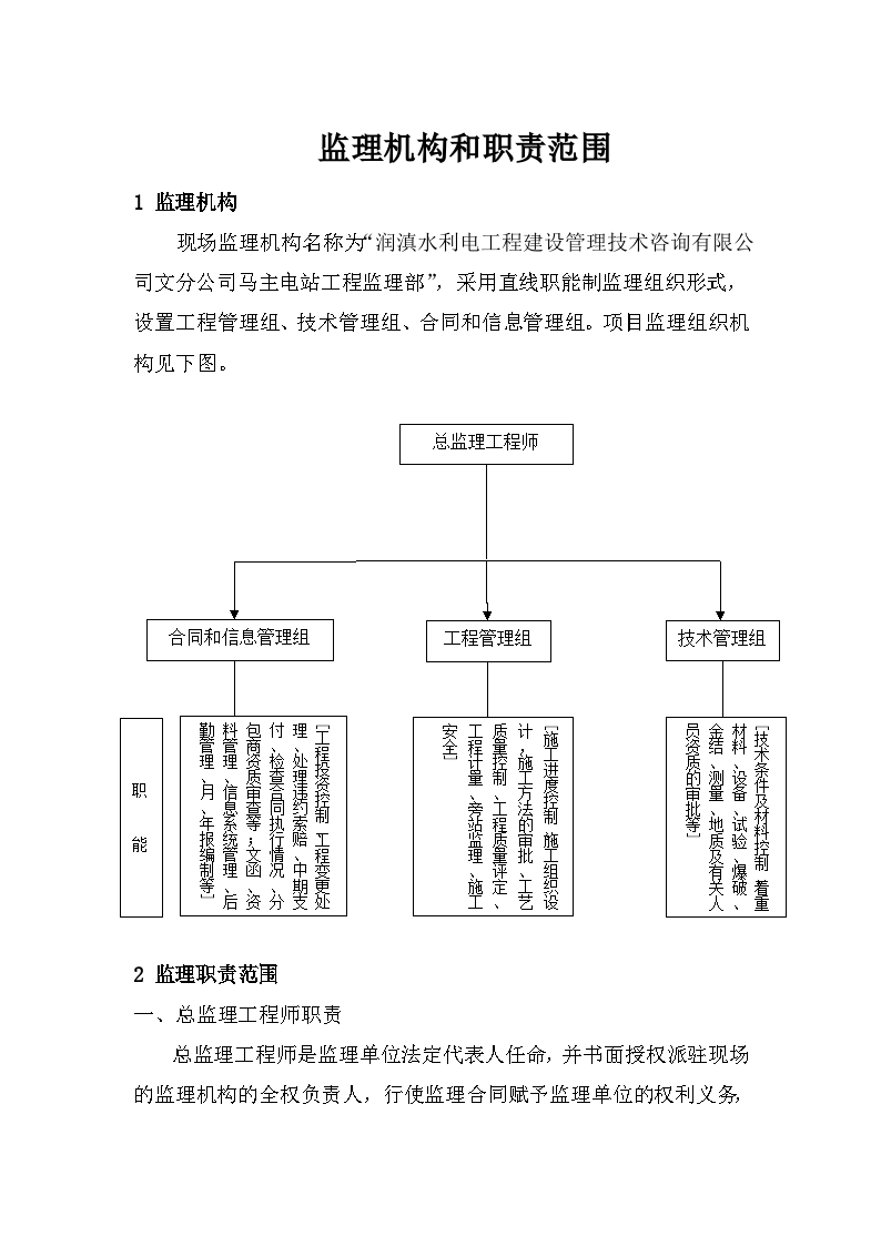 监理机构和职责范围