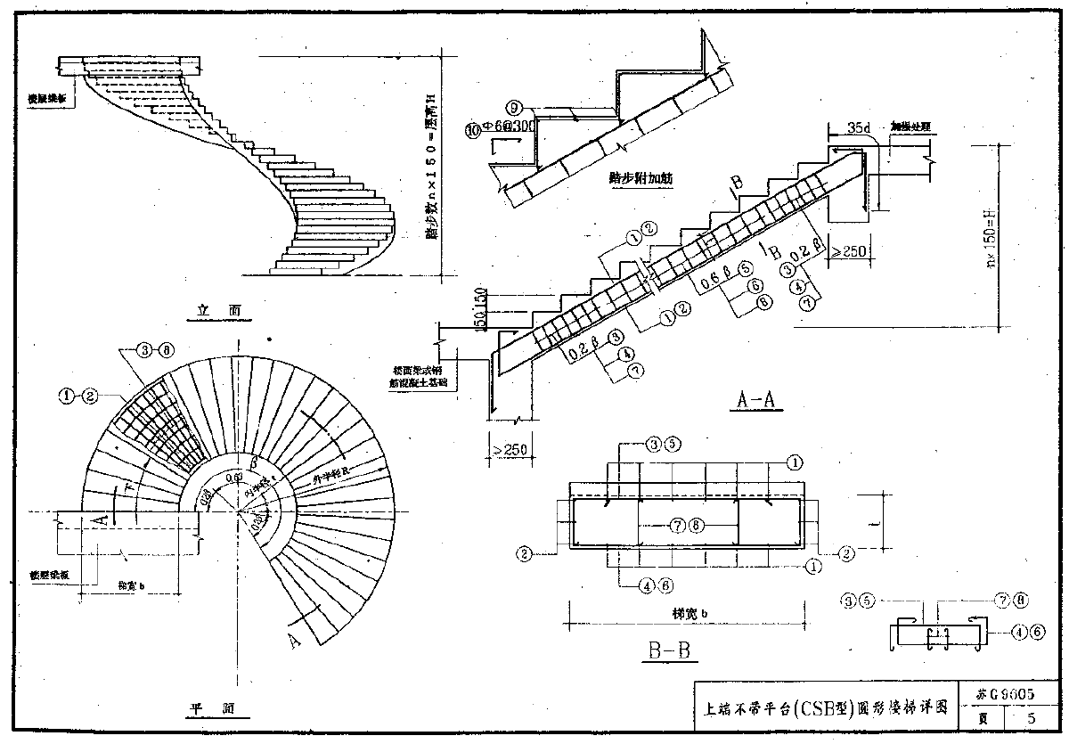 苏g9605 钢筋混凝土圆形板式楼梯图集范例