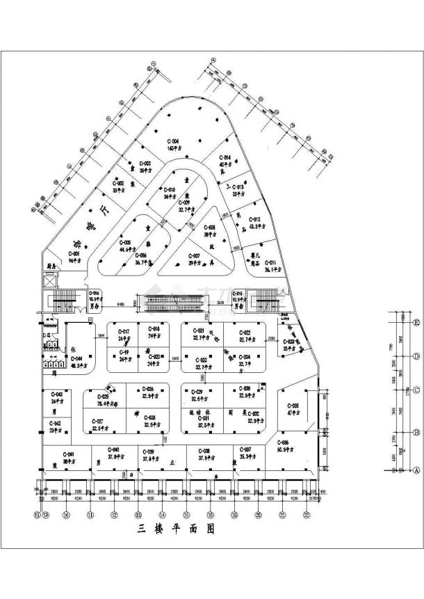 某地区三层百货布局建筑施工设计图纸