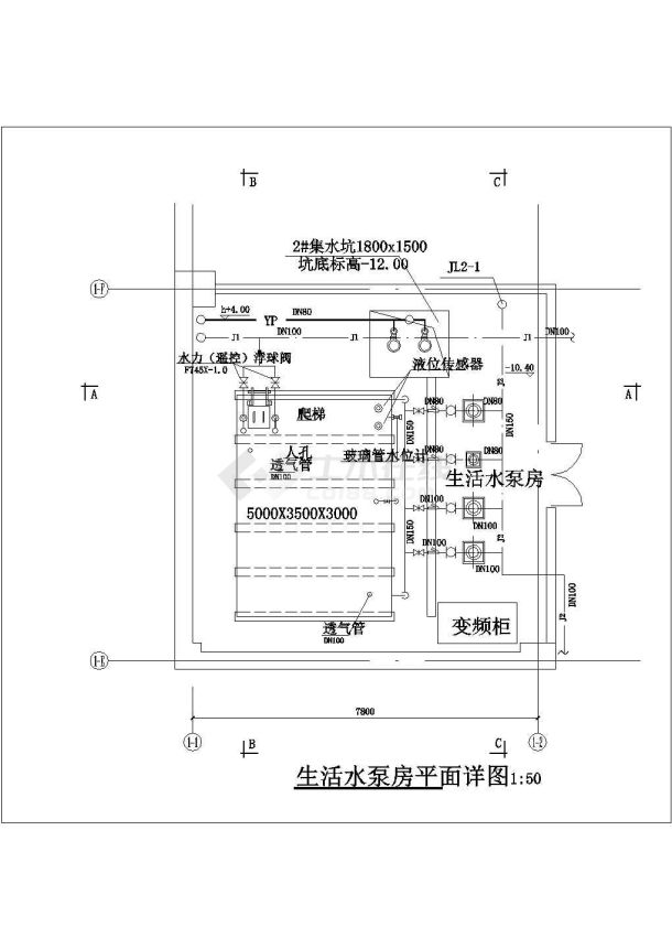 北京某酒店生活水泵房大样图cad