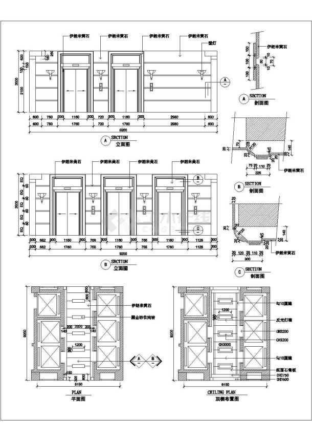 各种不同类型电梯间平立面设计施工图