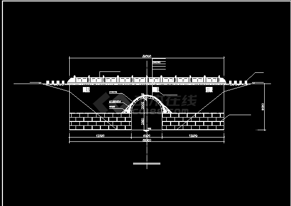 某单桥洞石拱桥修复工程cad设计施工图纸,包含:平面图,立面图等,内容