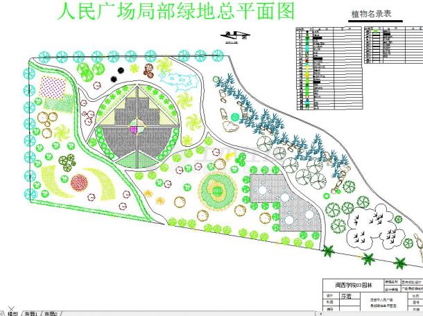 某地人民广场局部绿地景观总平面图
