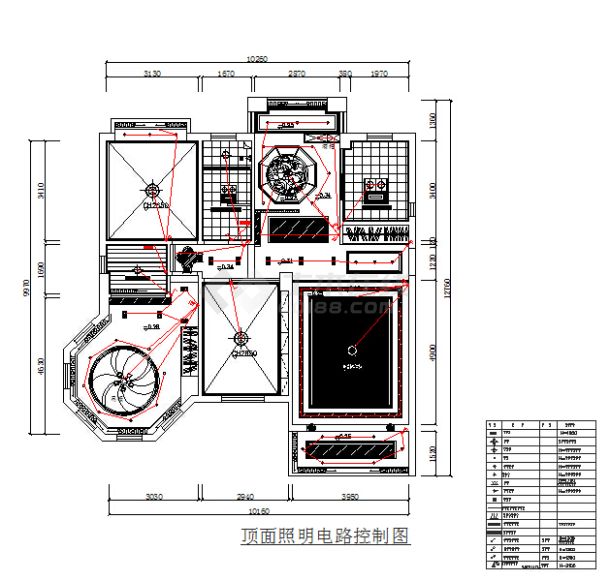 实用的两室一厅住宅家装设计cad图(含照明电路控制设计)