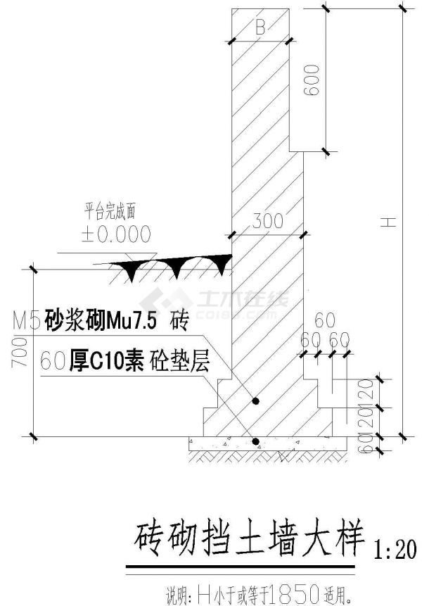 砖砌挡土墙大样