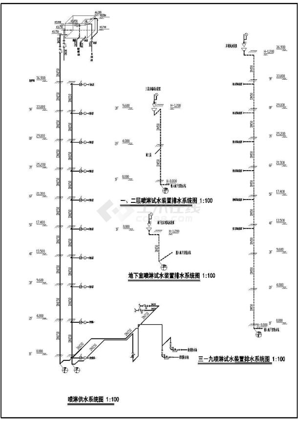 某办公楼室内水管道给排水消防布置设计图