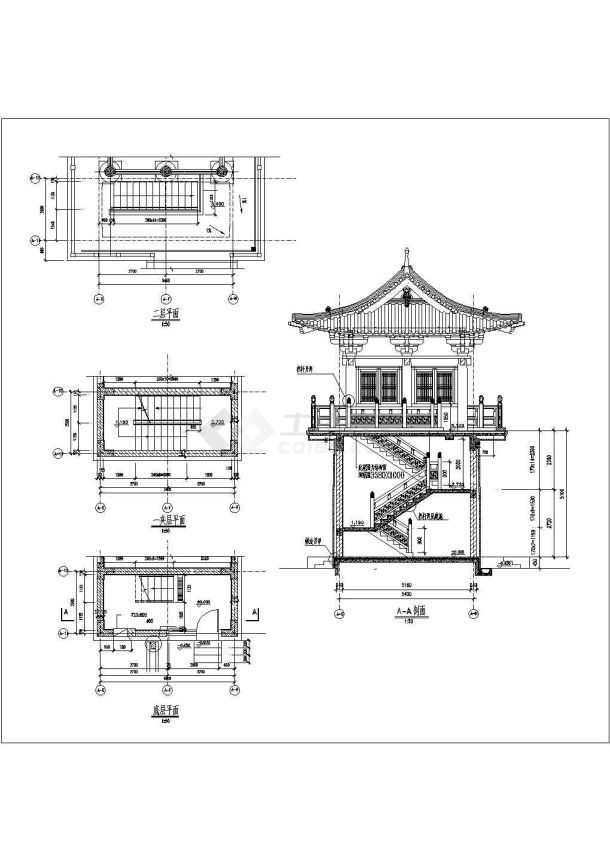 古代山门建筑城门建筑cad施工设计图纸