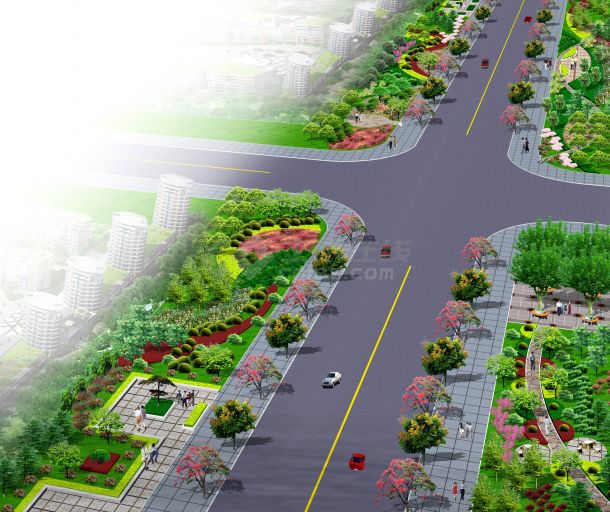 典型道路景观绿化设计效果图图集含标准段配置图