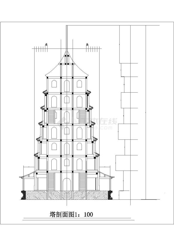 某地七层塔建筑cad设计立面图纸