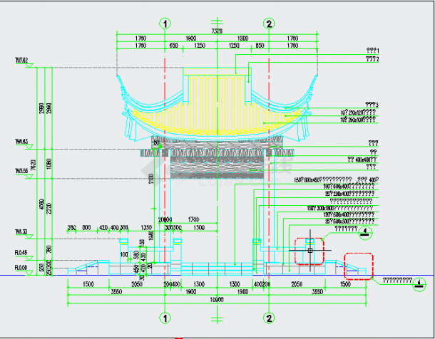 中国式古建歇山式四角亭详细施工图