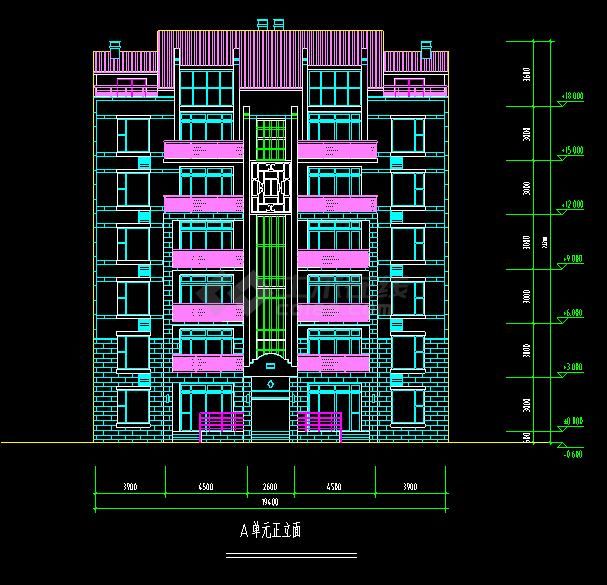 某地小区住宅楼建筑设计cad施工立面图