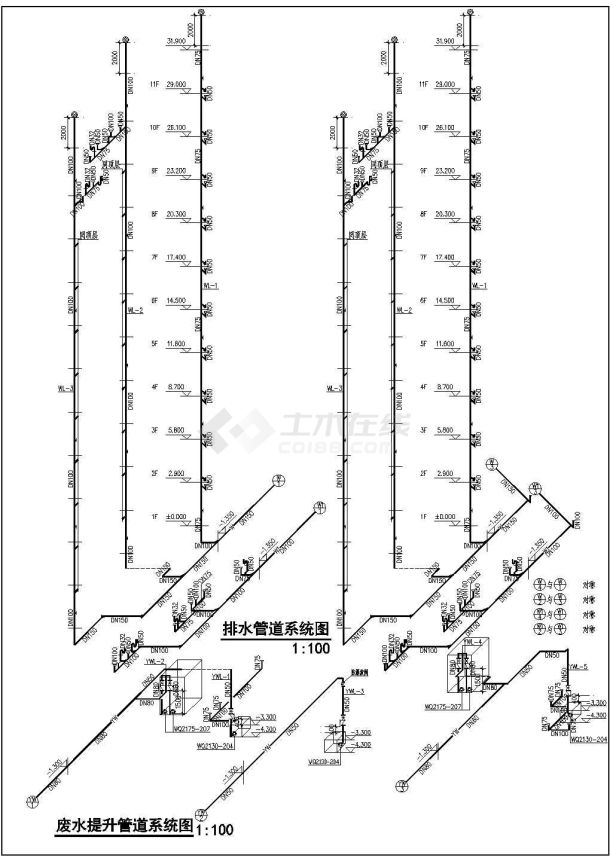 某住房楼给排水管道系统图