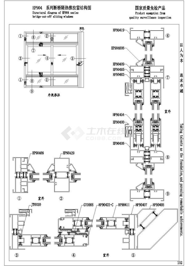 窗装配图及截面图-图一幕墙隔热推拉窗装配图及截面图 共8张图纸