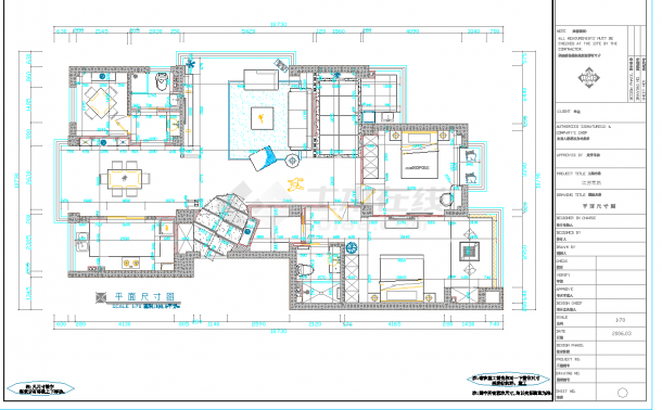 江苏三室两厅家装装修图CAD图纸-图一