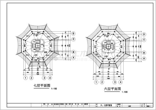 七层仿古佛塔详细建筑施工图-图一