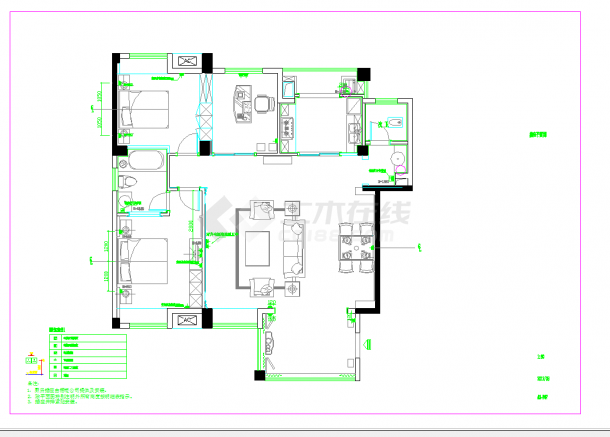 某地独家设计现代简约时尚三室两厅装修图CAD图纸-图一