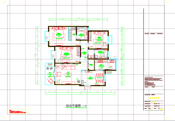 某地三室两厅设计方案图纸-图二