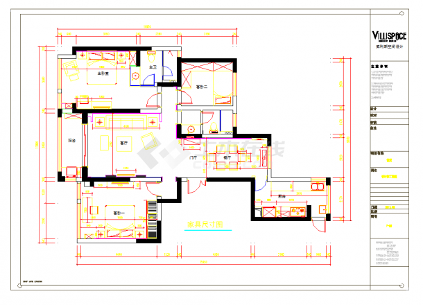 常熟现代奢华三室两厅公寓设计施工图CAD图纸-图一
