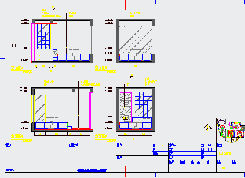 极简风格两居室样板房装修设计CAD施工图（含效果）