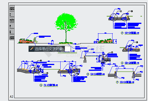 上海某道路街边绿地景观施工图设计CAD-图二