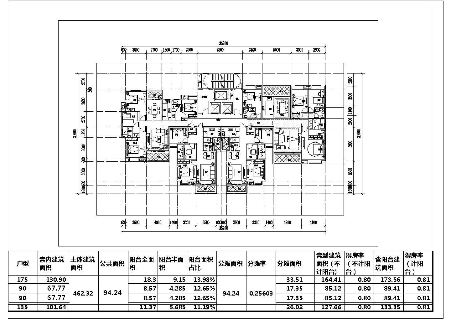 天华超高层户型详细建筑施工图