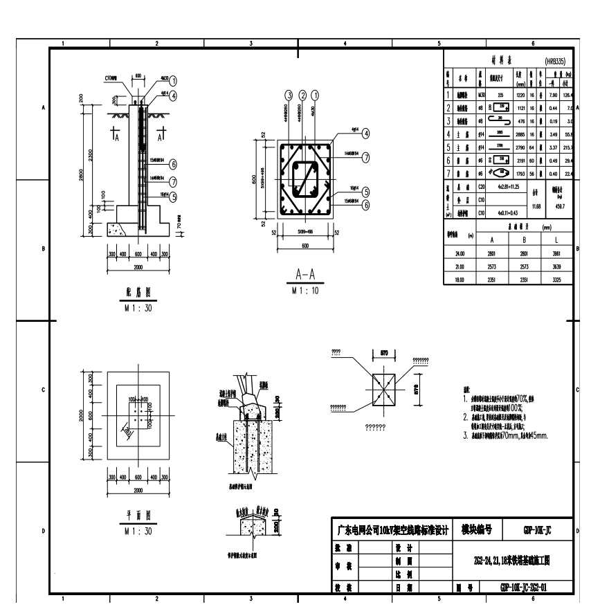 ZG2-24,21,18米铁塔基础施工图-图一