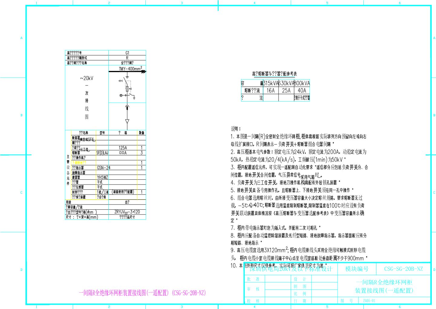 一间隔R全绝缘环网柜装置接线图(一遥配置)CAD