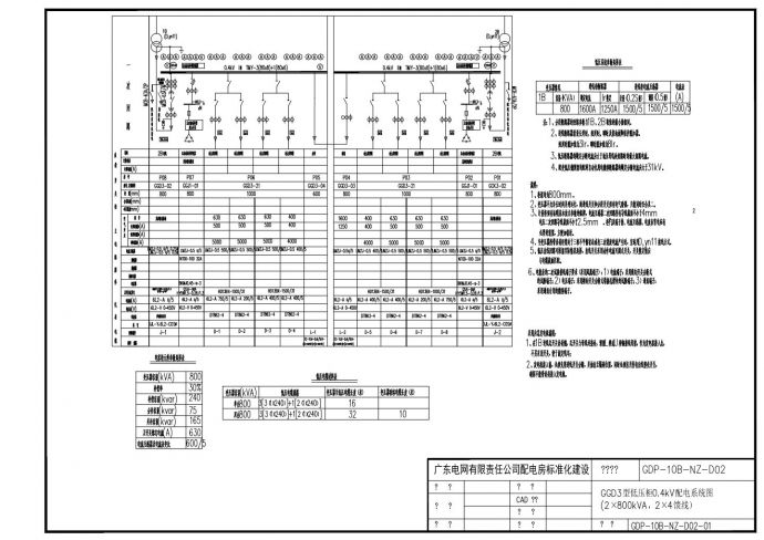 GDP-10B-NZ-D02-01 GGD3型低压柜0.4kV配电系统图_图1
