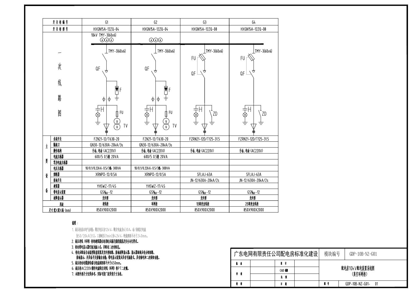 GDP-10B-NZ-G01-01 10kV配电真空环网柜装置系统图