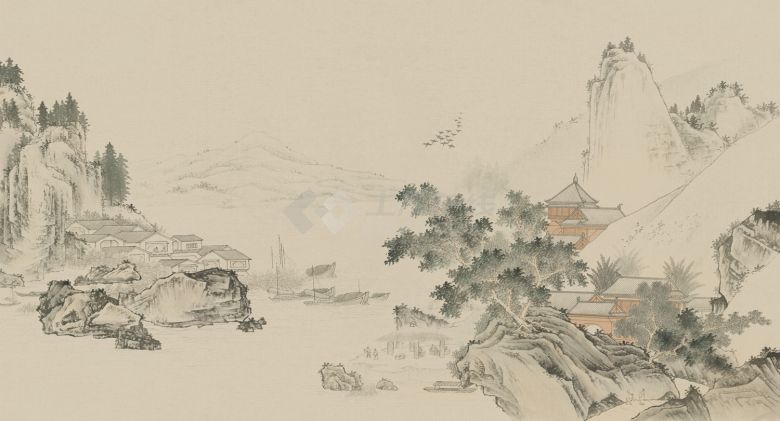 中式楼阁山水壁纸壁画 (35).jpg-图一