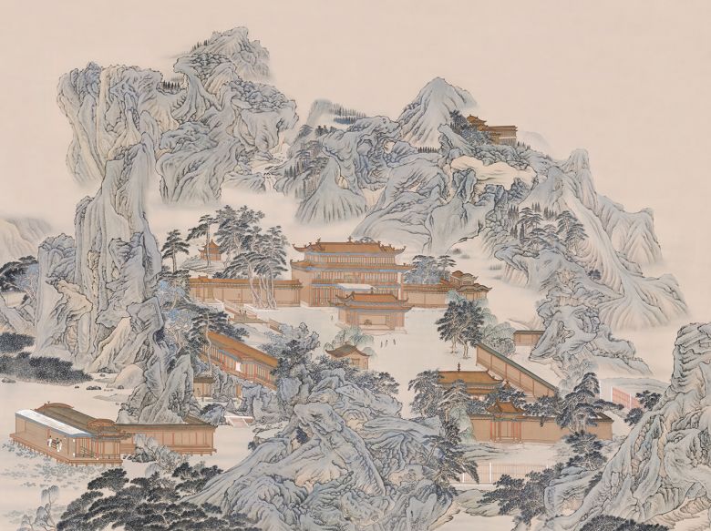 中式楼阁山水壁纸壁画 (21).jpg-图一