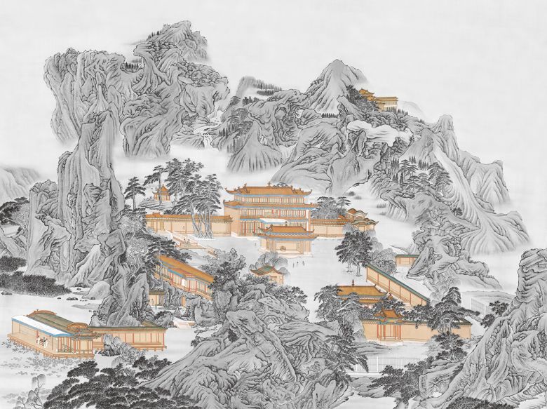 中式楼阁山水壁纸壁画 (20).jpg-图一
