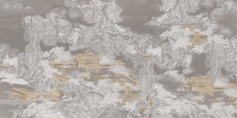 中式楼阁山水壁纸壁画 (5).png-图一