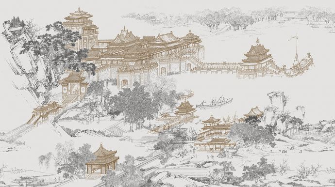 中式楼阁山水壁纸壁画 (10).jpeg_图1