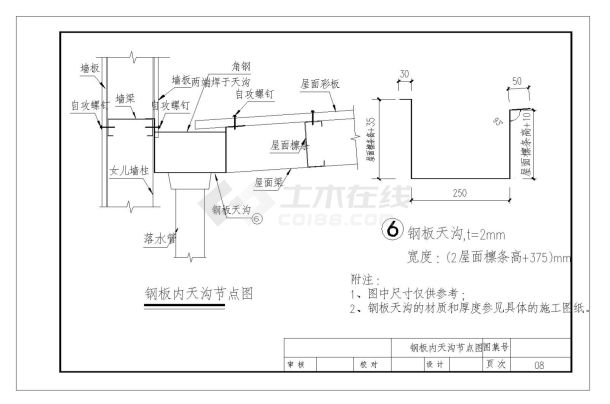 某市区钢板内天沟设计CAD参考节点图-图一