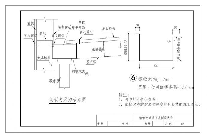 某市区钢板内天沟设计CAD参考节点图_图1