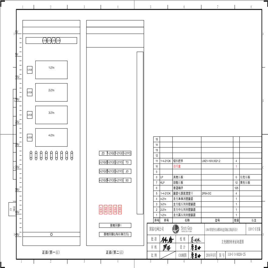 110-C-3-D0204-25 主变压器测控柜柜面布置图.pdf-图一