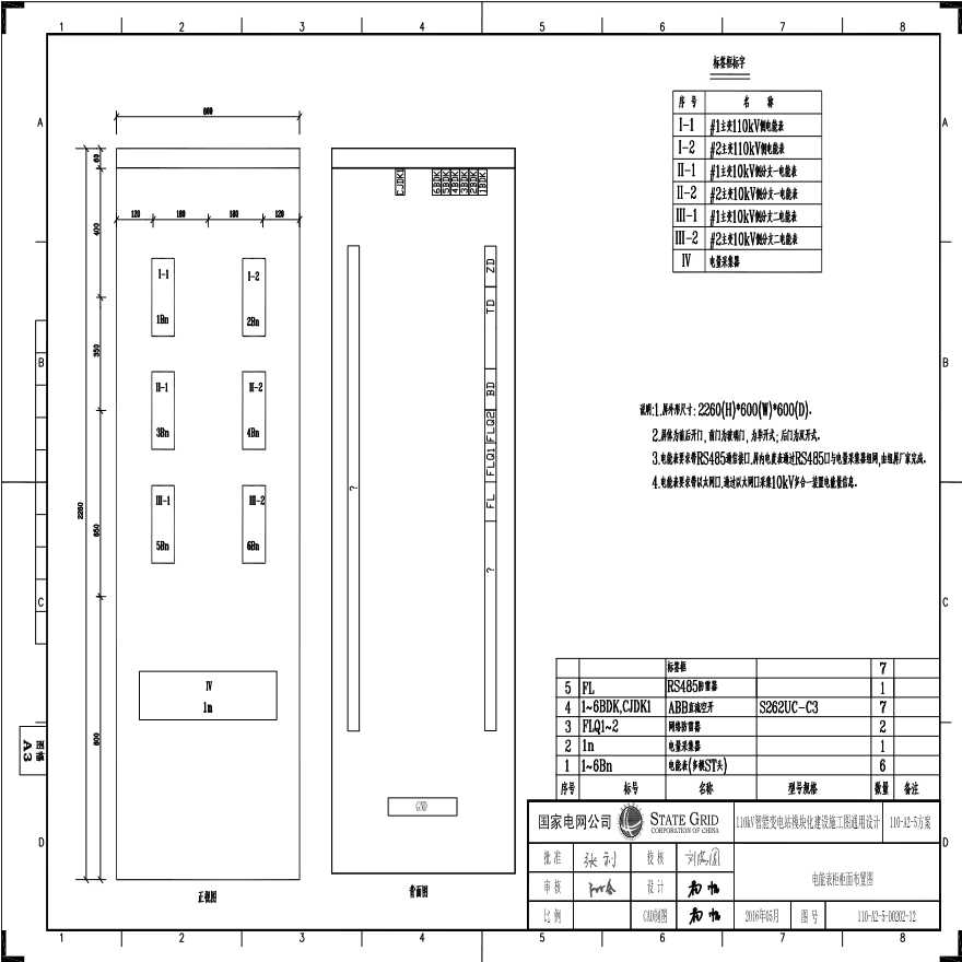 110-A2-5-D0202-12 电能表柜柜面布置图.pdf-图一