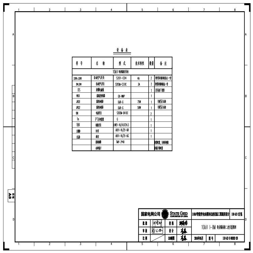 110-A2-3-D0202-28 10kV I-IIM母分隔离柜二次安装图四.pdf-图一
