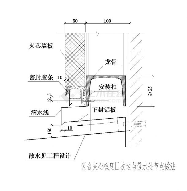 某市房屋工程复合夹心板底口收边与散水处节点做法CAD参考详图-图一