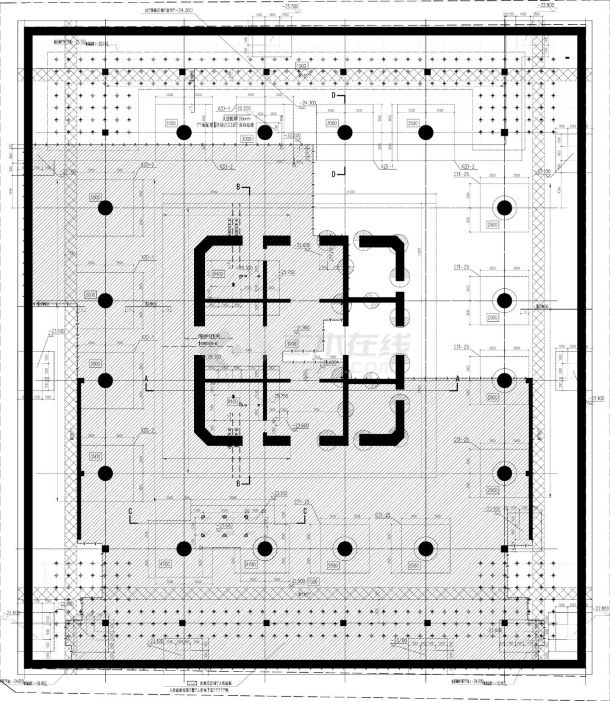 底板结构平面布置及配筋图-图一