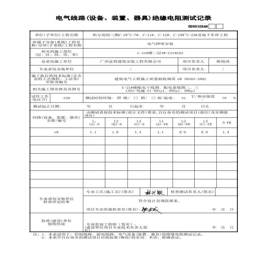 C-21#楼---电气线路绝缘电阻测试记录-图二