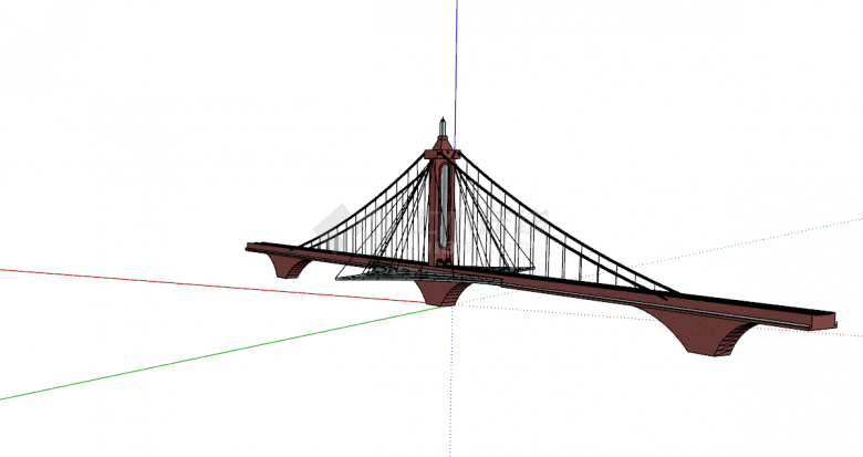 新中式悬索桥SU模型设计-图一