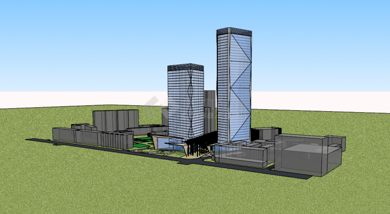 现代商务办公楼景观建筑SU模型设计-图二