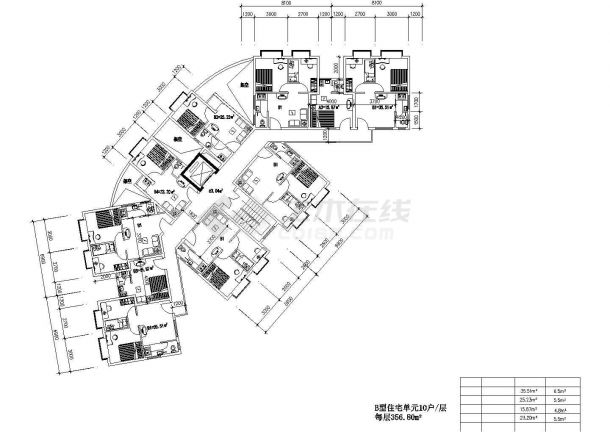 济南市某新建小区5栋高层住宅楼的标准层平面设计CAD图纸-图二