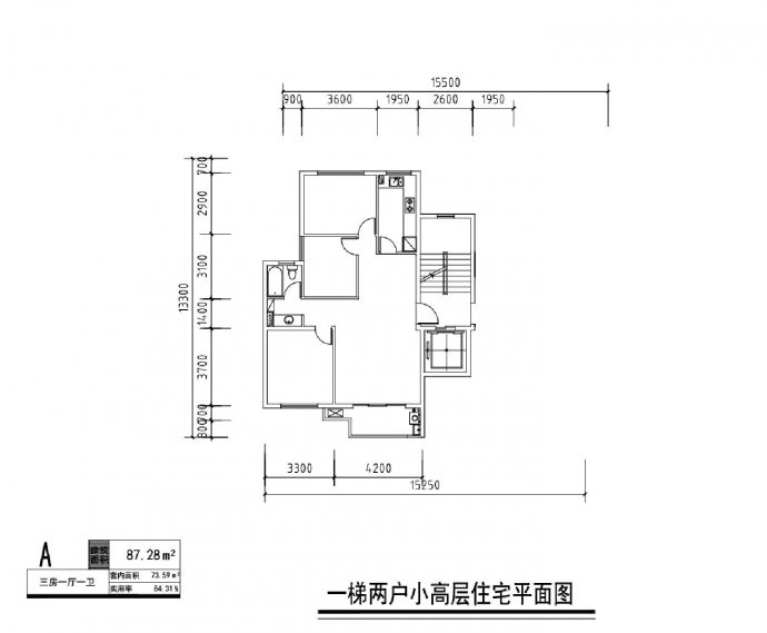 建筑户型图90-方案一CAD图.dwg_图1