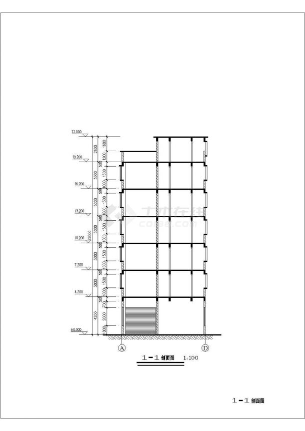 2900平米7层框架结构住宅楼建筑设计CAD图纸（底层商用）-图一