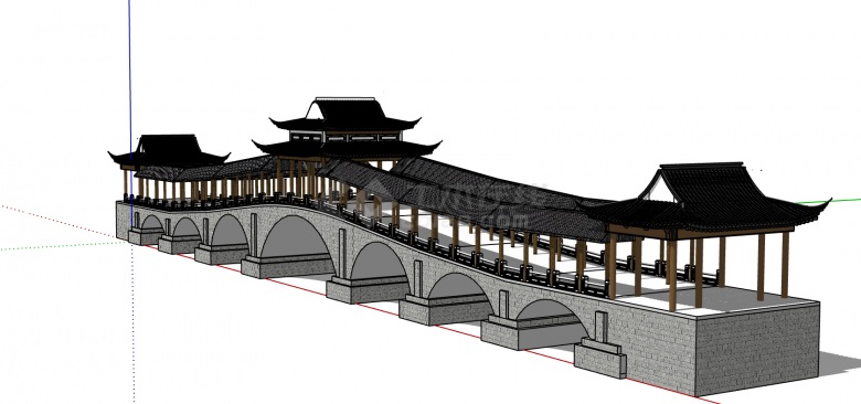 仿古中式廊桥su模型-图一